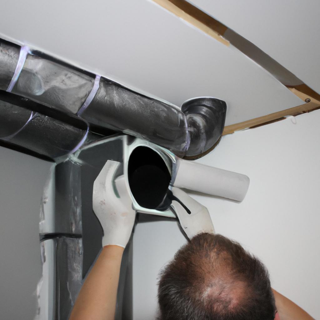 Person installing ventilation system equipment
